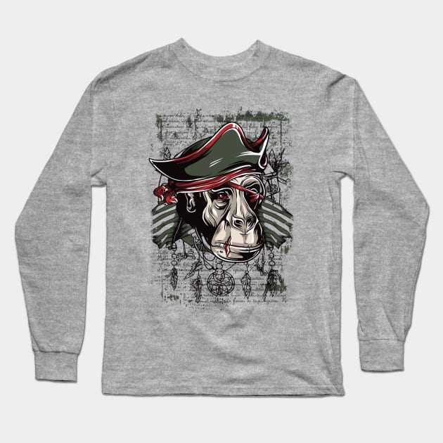 Pirate Monkey Long Sleeve T-Shirt by eufritz